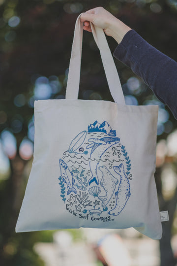 Organic Market Canvas Bag / Blue Animals